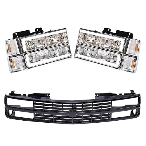 D-ETEGNIK Front Black Grille & LED Tube Headlights Assembly Compatible