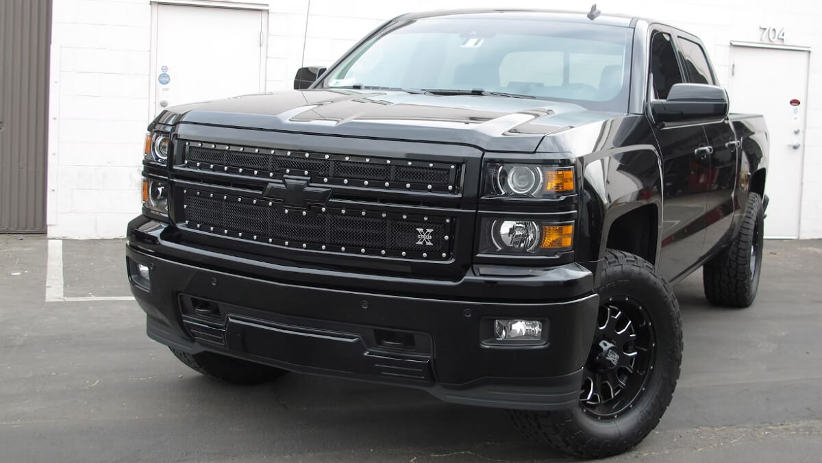 Chevy Silverado with black T-Rex Mesh Grille